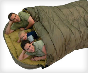 Family sleeping bag for outdoor night stay on adventure