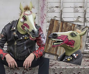 Scary Zombie Horse Mask with torn flesh