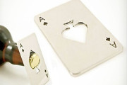 Spade playing card shape cut out in credit card size metal bottle opener