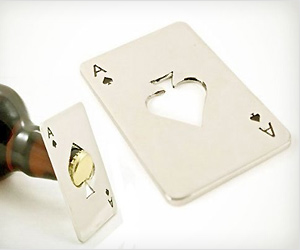 Spade playing card shape cut out in credit card size metal bottle opener