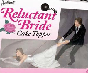 groom pulling Reluctant bride cake topper figure