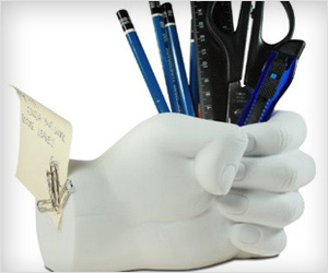 hand pen holder with magnetic back and paper weight