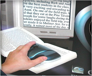 visual aid magnifier for reading books, newspaper in magnified form on tv
