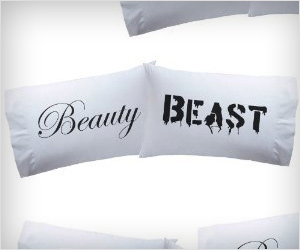 pillow cover for valentine day gift with beauty and beast written on them