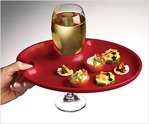 dinner plate with wine glass holder hole