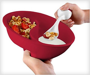cereal bowl with separate partitions for cereal and milk