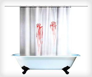 scary shower curtain with blood hands design