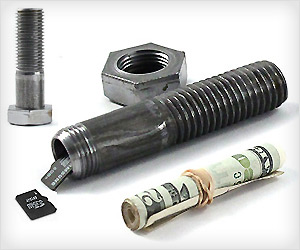 hollow metal bolt to store spy items