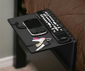 Portable folding bed side shelf for phone & remotes